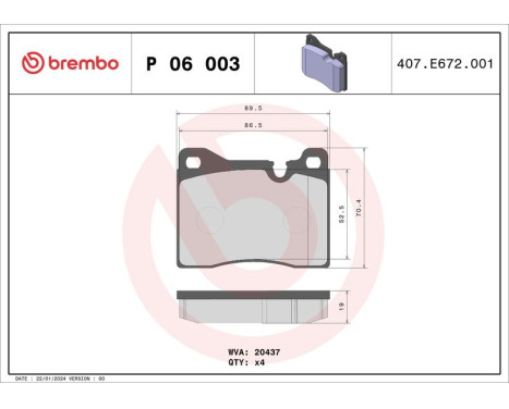 Kit de plaquettes de frein, frein à disque P 06 003 Brembo, Image 3