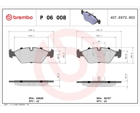 Kit de plaquettes de frein, frein à disque P 06 008 Brembo, Image 3