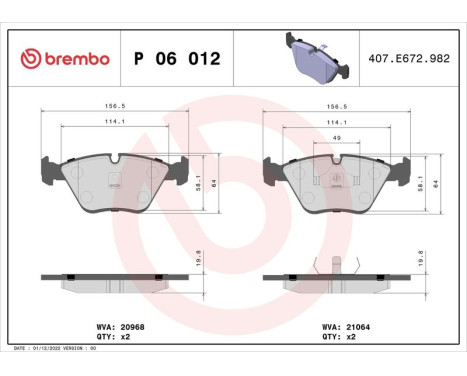 Kit de plaquettes de frein, frein à disque P 06 012 Brembo, Image 3