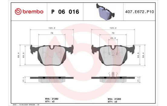 Kit de plaquettes de frein, frein à disque P 06 016 Brembo, Image 3
