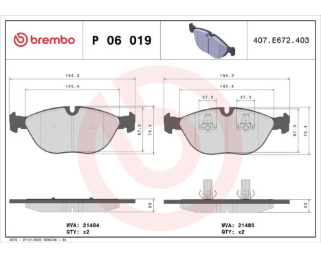 Kit de plaquettes de frein, frein à disque P 06 019 Brembo, Image 3