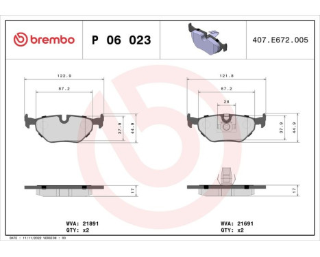 Kit de plaquettes de frein, frein à disque P 06 023 Brembo, Image 3