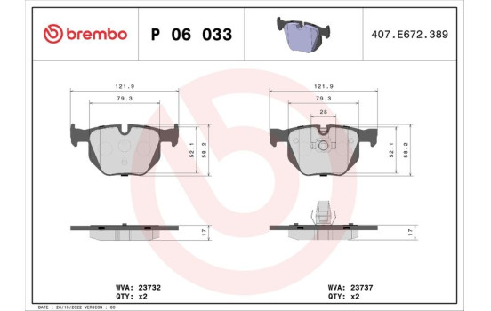 Kit de plaquettes de frein, frein à disque P 06 033 Brembo, Image 2