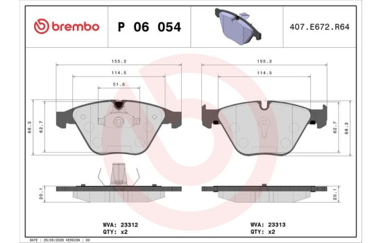 Kit de plaquettes de frein, frein à disque P 06 054 Brembo, Image 3