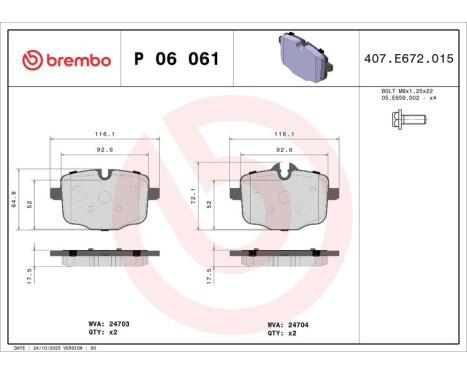 Kit de plaquettes de frein, frein à disque P 06 061 Brembo, Image 3