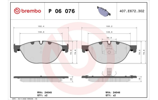 Kit de plaquettes de frein, frein à disque P 06 076 Brembo, Image 3