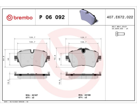 Kit de plaquettes de frein, frein à disque P 06 092 Brembo, Image 3