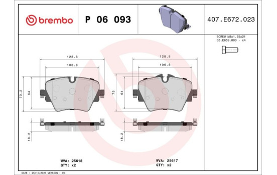 Kit de plaquettes de frein, frein à disque P 06 093 Brembo, Image 2