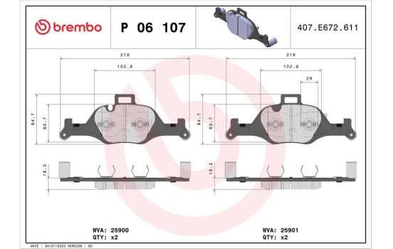 Kit de plaquettes de frein, frein à disque P 06 107 Brembo