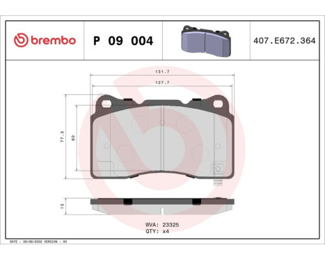 Kit de plaquettes de frein, frein à disque P 09 004 Brembo, Image 3