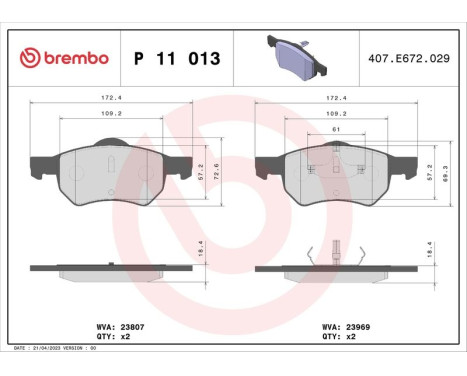 Kit de plaquettes de frein, frein à disque P 11 013 Brembo, Image 3