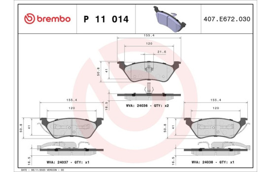 Kit de plaquettes de frein, frein à disque P 11 014 Brembo, Image 2