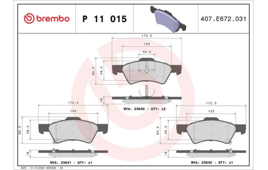 Kit de plaquettes de frein, frein à disque P 11 015 Brembo, Image 2