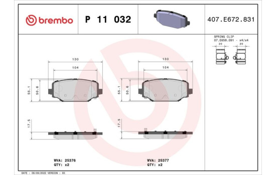Kit de plaquettes de frein, frein à disque P 11 032 Brembo, Image 2