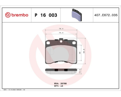 Kit de plaquettes de frein, frein à disque P 16 003 Brembo, Image 3