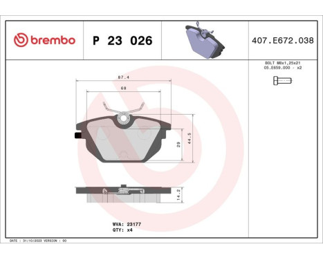 Kit de plaquettes de frein, frein à disque P 23 026 Brembo, Image 3