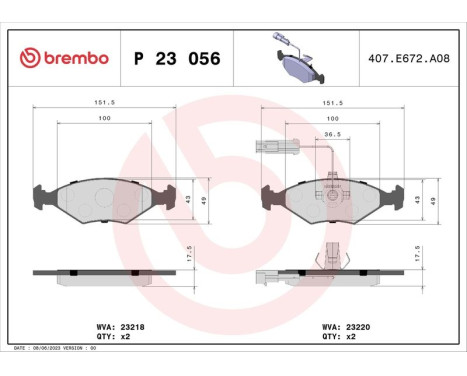 Kit de plaquettes de frein, frein à disque P 23 056 Brembo, Image 3