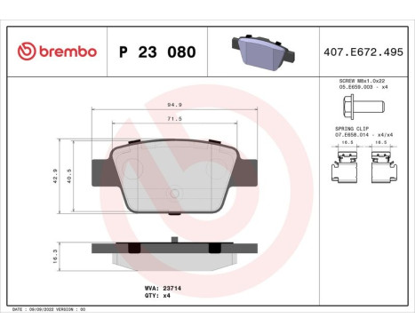 Kit de plaquettes de frein, frein à disque P 23 080 Brembo, Image 3