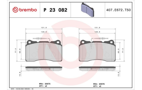 Kit de plaquettes de frein, frein à disque P 23 082 Brembo, Image 3
