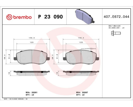 Kit de plaquettes de frein, frein à disque P 23 090 Brembo, Image 3