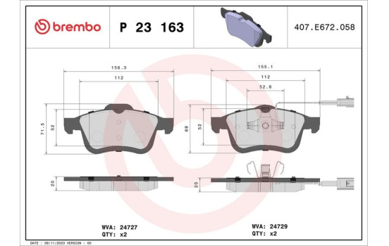 Kit de plaquettes de frein, frein à disque P 23 163 Brembo, Image 2