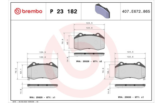 Kit de plaquettes de frein, frein à disque P 23 182 Brembo, Image 2