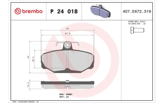 Kit de plaquettes de frein, frein à disque P 24 018 Brembo, Image 2