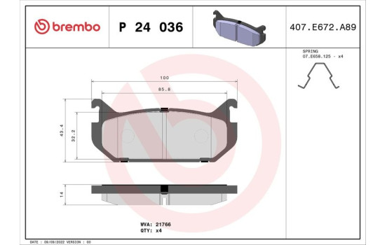 Kit de plaquettes de frein, frein à disque P 24 036 Brembo, Image 2