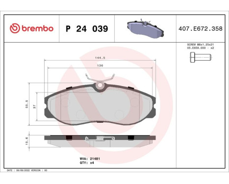 Kit de plaquettes de frein, frein à disque P 24 039 Brembo, Image 3