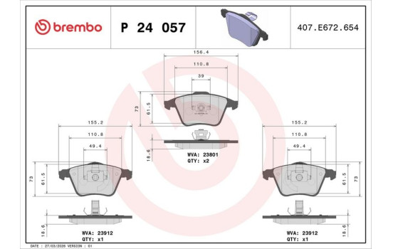 Kit de plaquettes de frein, frein à disque P 24 057 Brembo, Image 3
