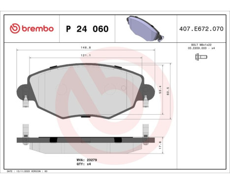 Kit de plaquettes de frein, frein à disque P 24 060 Brembo, Image 3