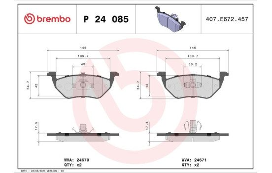 Kit de plaquettes de frein, frein à disque P 24 085 Brembo, Image 2