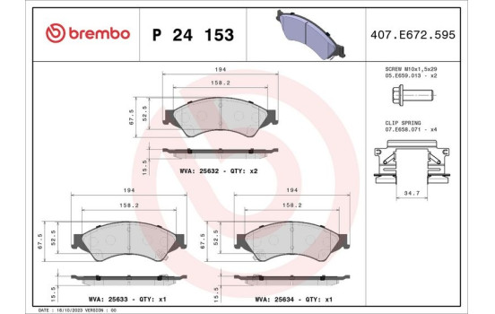 Kit de plaquettes de frein, frein à disque P 24 153 Brembo, Image 3