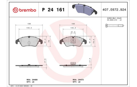Kit de plaquettes de frein, frein à disque P 24 161 Brembo, Image 2