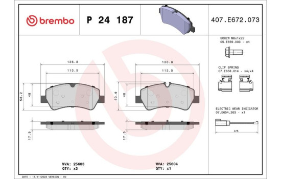 Kit de plaquettes de frein, frein à disque P 24 187 Brembo, Image 2