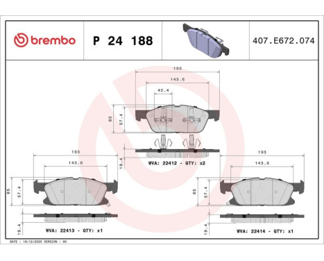Kit de plaquettes de frein, frein à disque P 24 188 Brembo, Image 3