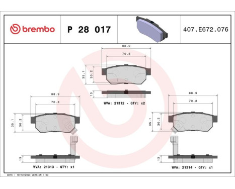 Kit de plaquettes de frein, frein à disque P 28 017 Brembo, Image 3