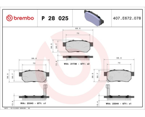 Kit de plaquettes de frein, frein à disque P 28 025 Brembo, Image 3