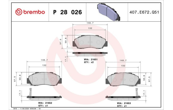 Kit de plaquettes de frein, frein à disque P 28 026 Brembo, Image 3