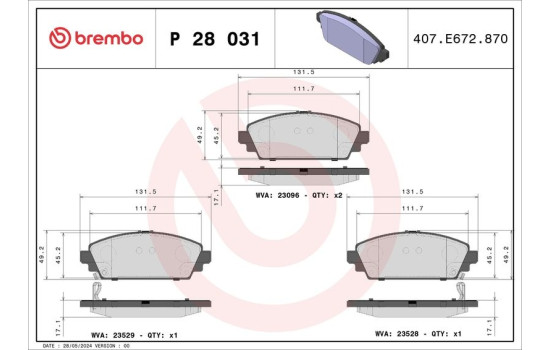 Kit de plaquettes de frein, frein à disque P 28 031 Brembo, Image 2