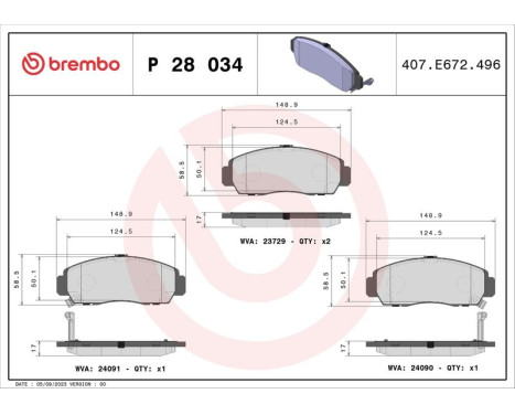 Kit de plaquettes de frein, frein à disque P 28 034 Brembo, Image 3
