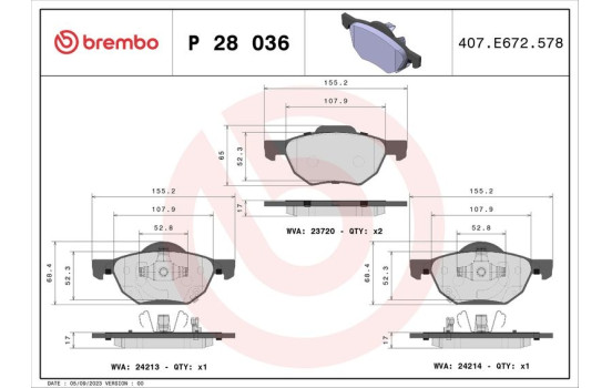 Kit de plaquettes de frein, frein à disque P 28 036 Brembo, Image 2