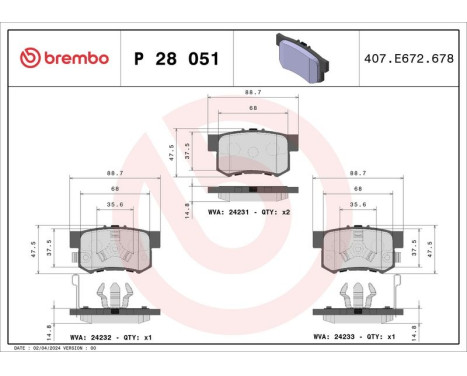 Kit de plaquettes de frein, frein à disque P 28 051 Brembo, Image 3