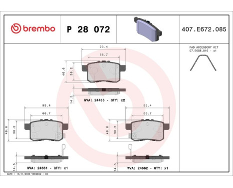 Kit de plaquettes de frein, frein à disque P 28 072 Brembo, Image 3