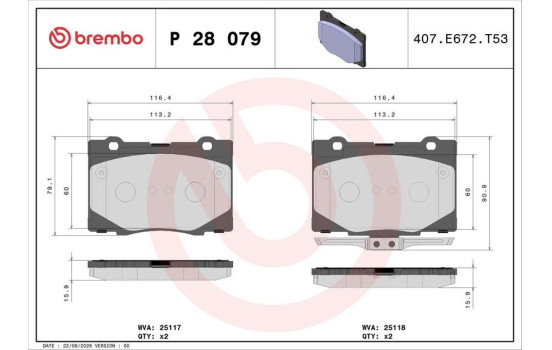 Kit de plaquettes de frein, frein à disque P 28 079 Brembo, Image 3