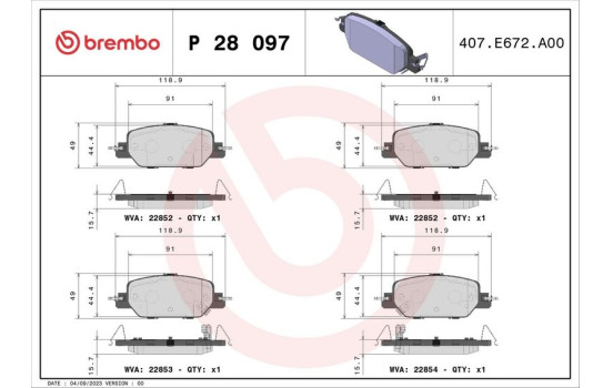 Kit de plaquettes de frein, frein à disque P 28 097 Brembo, Image 2