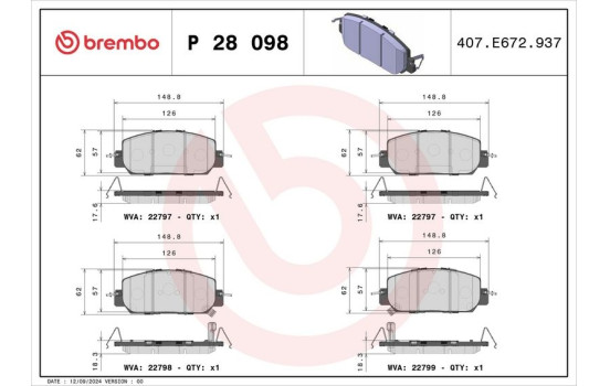 Kit de plaquettes de frein, frein à disque P 28 098 Brembo, Image 2