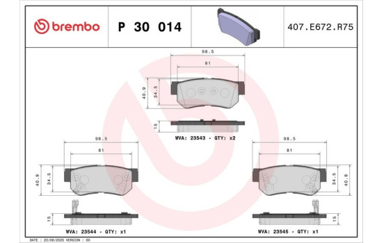 Kit de plaquettes de frein, frein à disque P 30 014 Brembo, Image 2