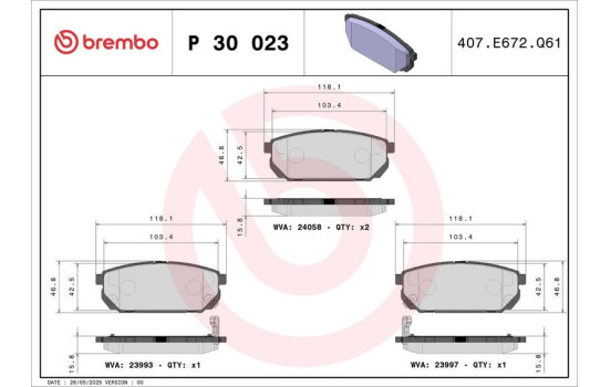 Kit de plaquettes de frein, frein à disque P 30 023 Brembo, Image 2