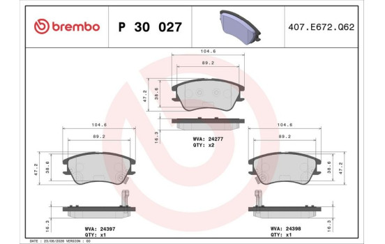 Kit de plaquettes de frein, frein à disque P 30 027 Brembo, Image 3